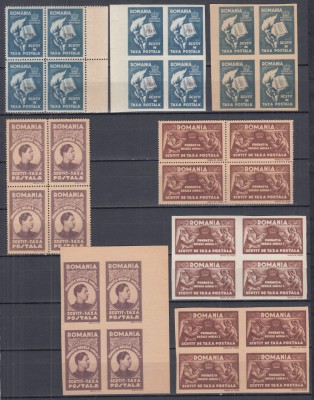 1947 FUNDATIA REGELUI MIHAI SCUTIT TAXA POSTALA SUPRATIPAR LOT BLOCURI DE 4 MNH foto
