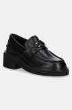 Tommy Jeans mocasini de piele TJW CHUNKY HEEL LOAFER culoarea negru, cu platformă, EN0EN02789