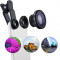 Set Lentile Profesionale 3in1 pentru Telefon sau Tableta 180 Fisheye 10X Macro Lens 0.65X Wide Angle