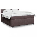 vidaXL Pat box spring cu saltea, maro &icirc;nchis, 200x200 cm, textil