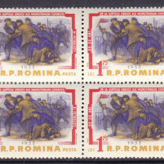 ROMANIA 1963 LP 554 - 30 ANI DE LA LUPTELE MUNCITORILOR BLOC DE 4 TIMBRE MNH