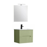 Trent mobilier de baie 60 cm ceramică chiuvetă (2 sertare) cu oglindă 60x80 cm verde deschis