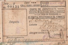 1946 Carte de identitate CFR 6 calatorii gratuite, Ministerul de Finante