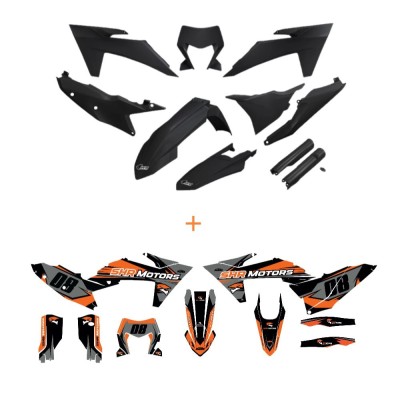Kit carene KTM 2024 culoare negru UFO + Grafica personalizata CADOU foto