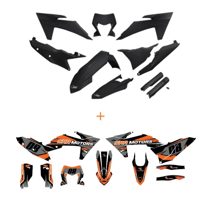 Kit carene KTM 2024 culoare negru UFO + Grafica personalizata CADOU