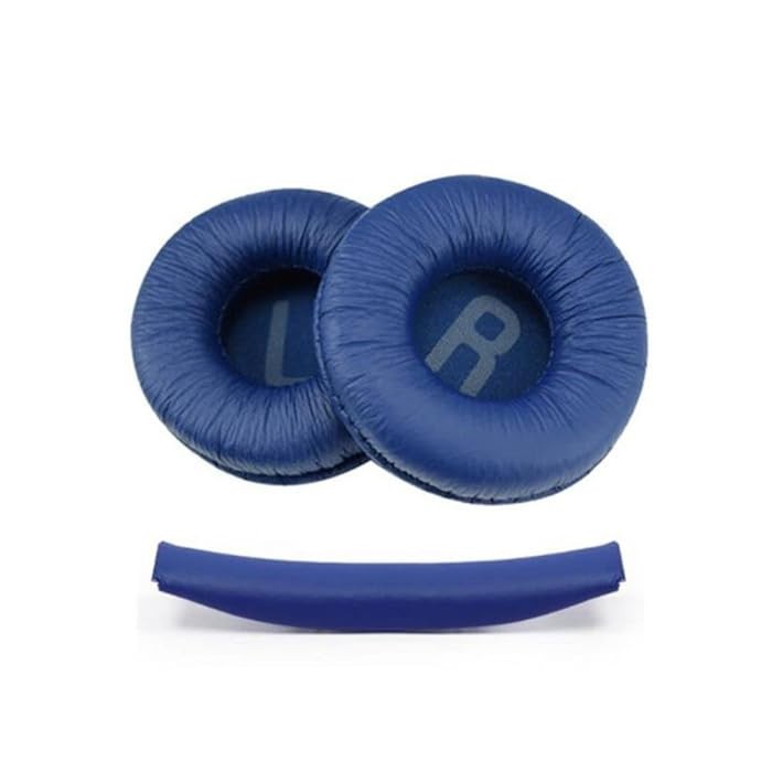Set 2 bureti TXE + Banda superioara pentru casti JBL Tune 520 / 510 / 500 / T460 / T450 On-Ear, Albastru, Spuma cu memorie, Piele ecologica creponata