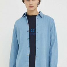 PS Paul Smith camasa jeans barbati, culoarea albastru marin, cu guler clasic, regular