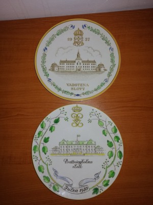2x farfurie de colectie portelan Gefle Julen 1950 1957 castele Suedia foto