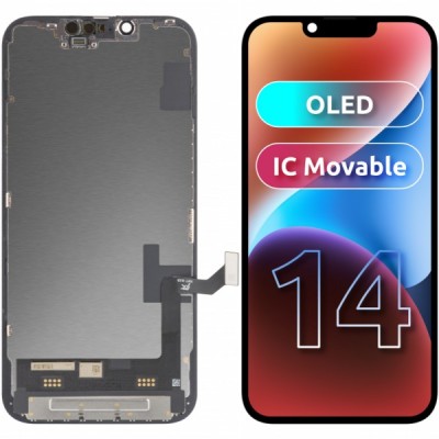 Display cu Touchscreen JK pentru Apple iPhone 14, cu Rama, Versiune OLED IC Movable, Negru foto