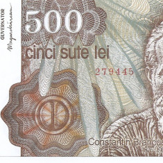 Romania 500 lei 1991 Ianuarie - C. Brancusi. (279445) P-98a - UNC !!!