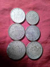 6 Monede - Jeton pt. Cazinouri- 2x 500 lei 1945 , 2x 2000 Lei 1946 si 2x10 000 lei 1947 Mihai I , bronz argintat