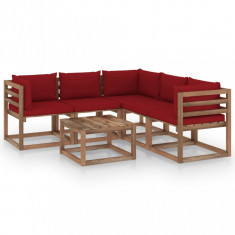 vidaXL Set mobilier de grădină perne roșu vin, 6 piese lemn pin tratat