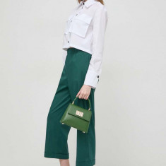 Liviana Conti pantaloni femei, culoarea verde, drept, high waist L4SK78