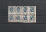 ROMANIA 1893-1908 LP 51 d SPIC DE GRAU 5 BANI BLOC DE 8 TIMBRE MNH NESTAMPILAT