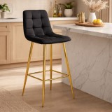 Cumpara ieftin Scaun Bar/Bucatarie Artool Arceto Catifea Negru/Auriu, Metal, 43.5x49x102 cm