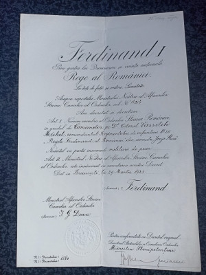 Lot 2 brevete : Ordinul Stea Comandor militar pace + Coroana Mare Ofiter 1922 foto