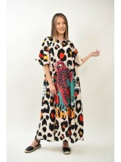 ROCHIE LUNGA CU ACCENTE COLORATE SAFARI MANECI CLOPOT MONTAJ MULTICOLOR TALIE UNICA Multicolora