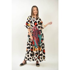 ROCHIE LUNGA CU ACCENTE COLORATE SAFARI MANECI CLOPOT MONTAJ MULTICOLOR TALIE UNICA Multicolora