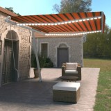 Cumpara ieftin Copertină retractabilă manual,LED, portocaliu/ maro, 450x350 cm