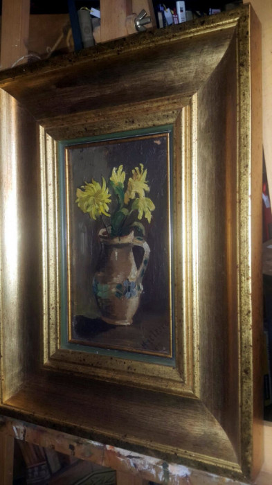 Galerie arta online Tablou flori in vaza, pictura semnata flori, Tablou inramat
