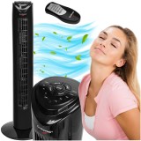 Ventilator vertical de podea, 45 W, 3 trepte de viteza, oscilatie, cronometru, maner, telecomanda, negru