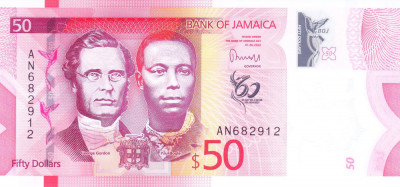 Bancnota Jamaica 50 Dolari 2022 - P96 UNC ( comemorativa, polimer ) foto