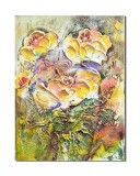 Cumpara ieftin Tablou impasto pictat manual, Trandafiri galbeni stilizati, 40x30cm acril pe panza in relief efect 3D, Kenny Varniote