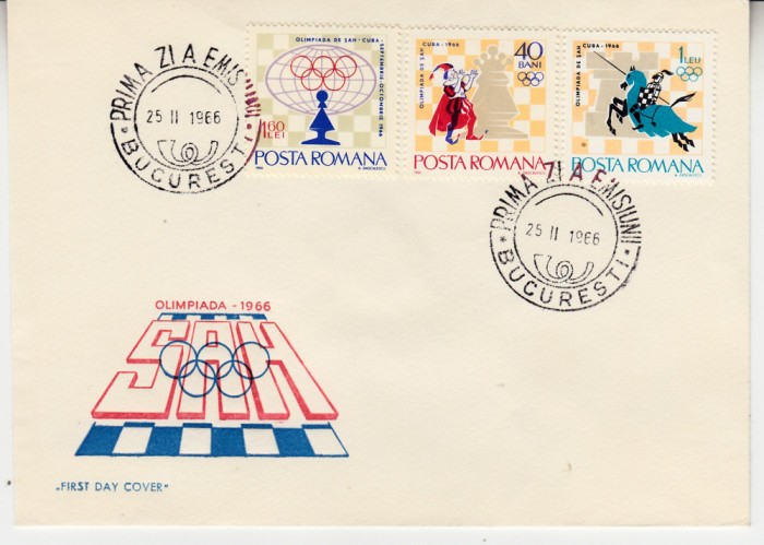 C12 - FDC Romania - Olimpiada de sah - Havana - LP621 - 1966