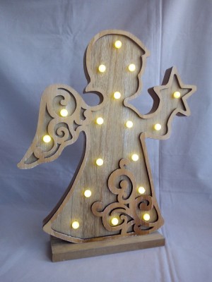 Lampa de veghe in forma de ingeras din lemn luminat cu leduri foto