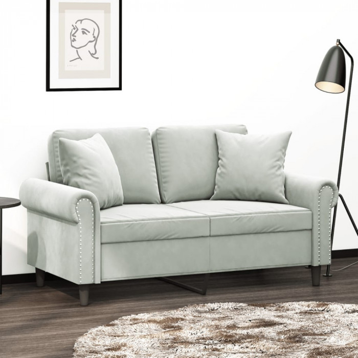 Gossi canapea cu 2 locuri cu pernute, gri deschis, 120 cm, catifea