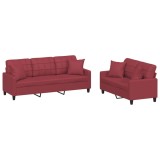 Cumpara ieftin Set de canapele cu perne, 2 piese, rosu vin, piele ecologica