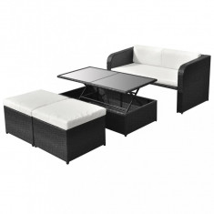 vidaXL Set mobilier de gradina cu perne, 4 piese, negru, poliratan foto