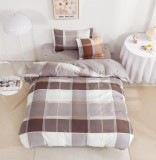 Lenjerie Pat Bumbac cu Elastic, 4 Piese, Gri/Maro, 140x200 cm (Single)