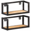 Set 2 Rafturi Perete Lemn Mango 40 cm Industrial Loft Design Negru