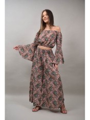COMPLEU PANTALONI SI TOP CROP CU MANECA LUNGA VERONICA Roz S-M