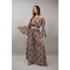 COMPLEU PANTALONI SI TOP CROP CU MANECA LUNGA VERONICA Roz S-M