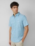 s.Oliver Camasa cu maneca scurta barbati, croiala Slim Fit si design cu un singur buzunar, Albastru deschis, S