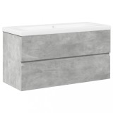 Cumpara ieftin Set mobilier de baie, 2 piese, gri beton, lemn compozit