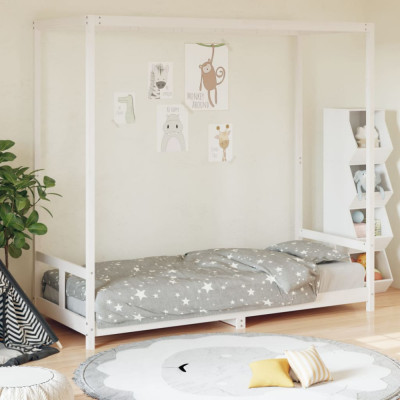 vidaXL Cadru de pat pentru copii, alb, 80x200 cm, lemn masiv de pin foto