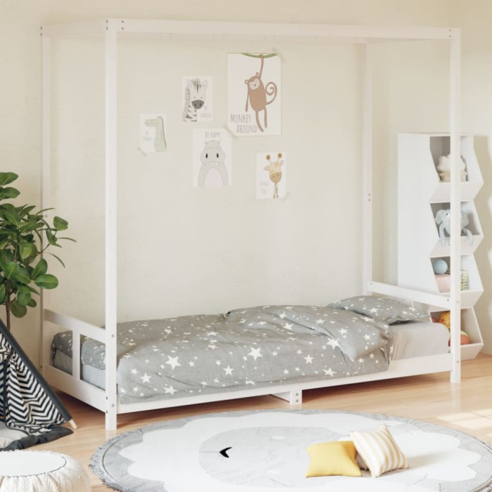 vidaXL Cadru de pat pentru copii, alb, 80x200 cm, lemn masiv de pin 834520