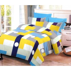 Lenjerie de pat pentru o persoana cu husa de perna patrata, Fuji, bumbac mercerizat, multicolor