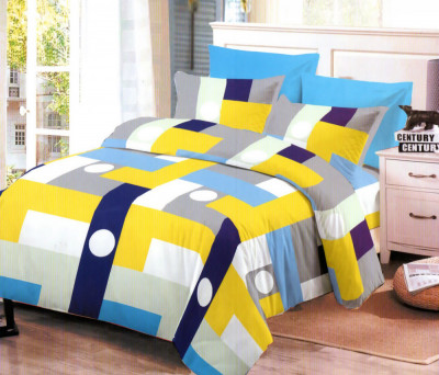 Lenjerie de pat pentru o persoana cu husa elastic pat si fata perna dreptunghiulara, Fuji, bumbac mercerizat, multicolor foto