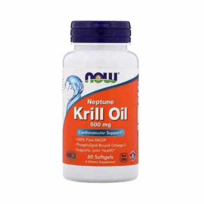 Krill Oil Neptune (Ulei Krill) NKO 500 miligrame 60 capsule Now Foods foto