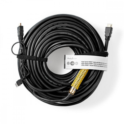 Cablu HDMI de mare viteza cu Ethernet si amplificator Nedis 40m negru foto