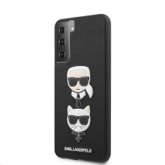 Husa Plastic - TPU Karl Lagerfeld Saffiano K&C Heads pentru Samsung Galaxy S21+ 5G, Neagra KLHCS21MSAKICKCBK