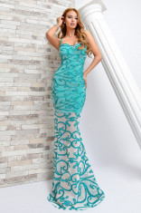 S54-411 Rochie lunga accesorizata cu model brodat foto