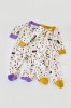 Set 2 salopetele cu maneca lunga si pantaloni cu botosei si fermoar - 100%bumbac organic - Galben si Mov, BabyCosy (Marime: 9-12 luni)