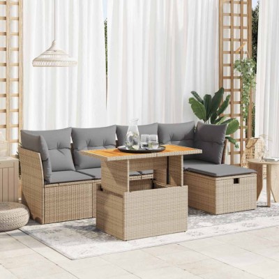 vidaXL Set canapele grădină cu perne 6 piese bej poliratan/lemn acacia 3327969 foto