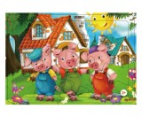 Set 3 puzzle-uri cu povesti clasice, Scufita Rosie, Cei 3 purcelusi, Mica sirena, 15 piese, 33x23 cm, Oem