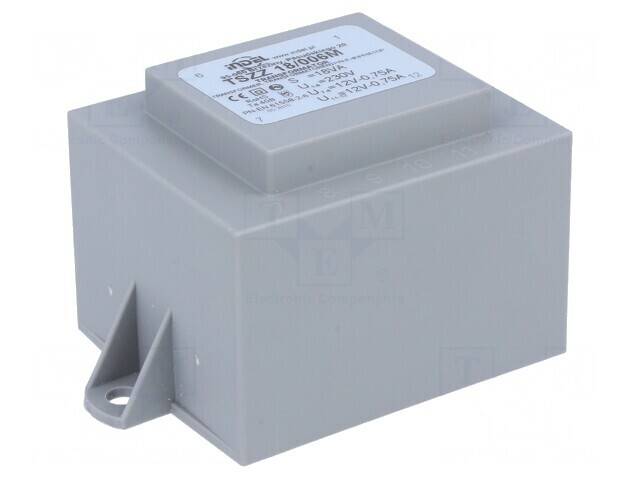 Transformator &icirc;ncapsulat 18VA 230V AC la 12V 750mA PCB